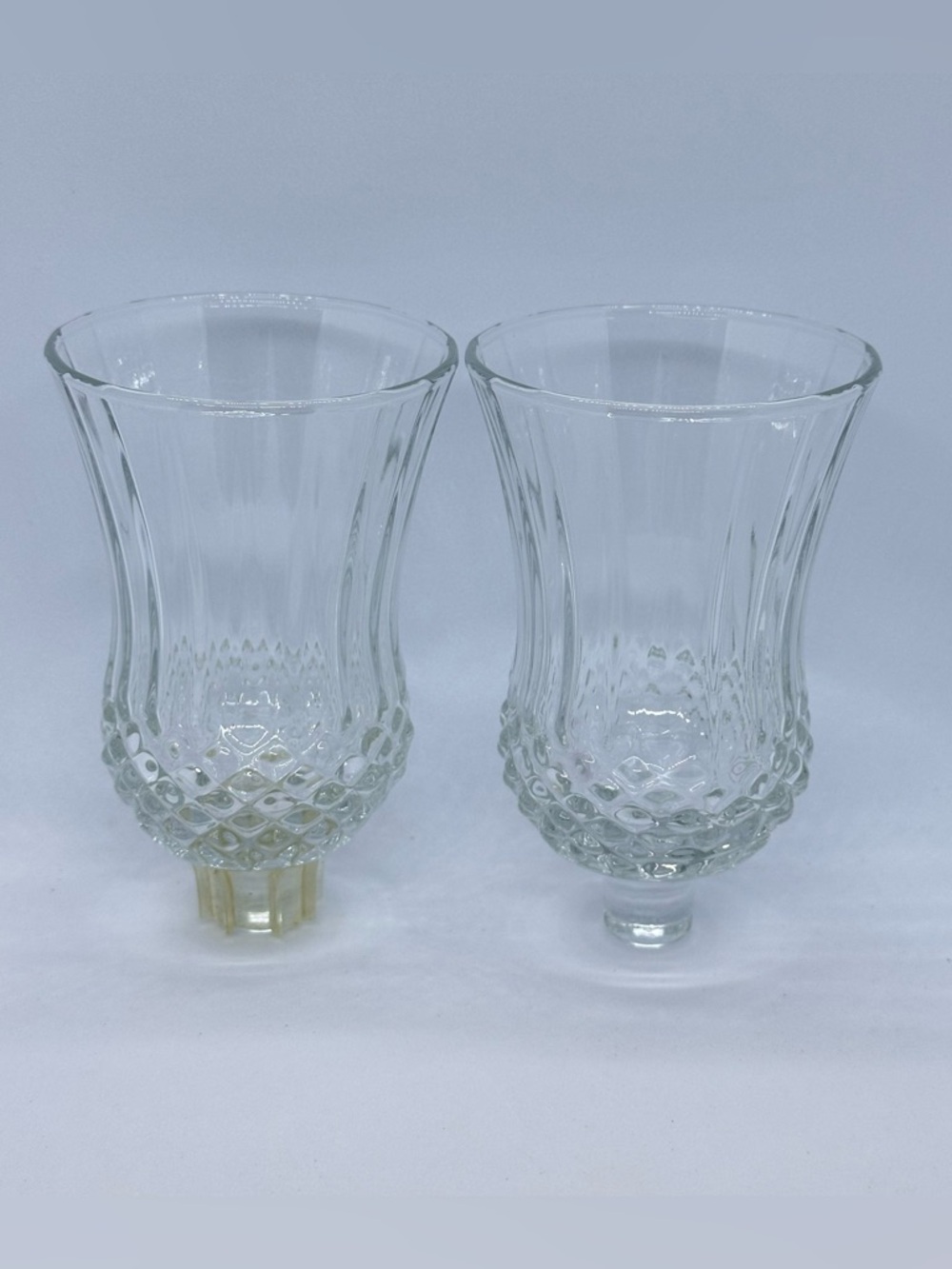 Set/2 Homco Home Interiors Votive Cups 4.75'' Tall Diamond Pattern Clear Glass